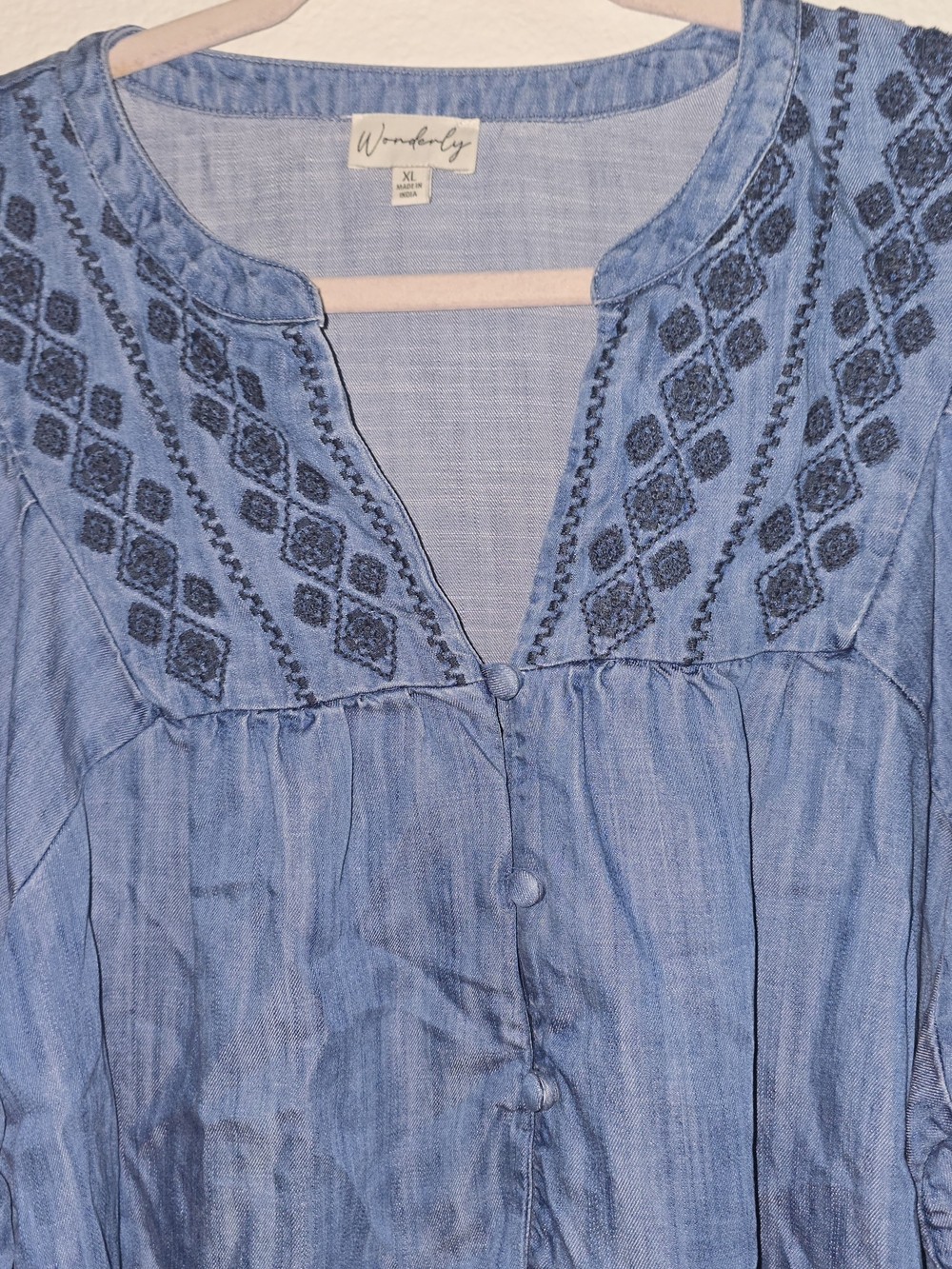 Wonderly Indigo Embroidered Button-Up Blouse - Picture 2 of 5